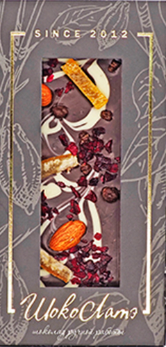 Mini Темный шоколад с апельсиновыми цукатами, вишней, какао-крупкой и миндалем